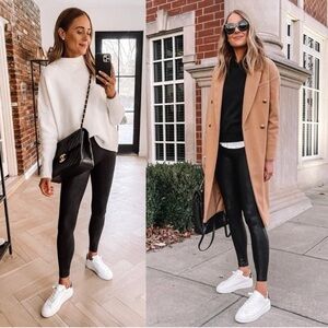 Spanx‎ Faux Leather Black Power Waistband Shaping Leggings